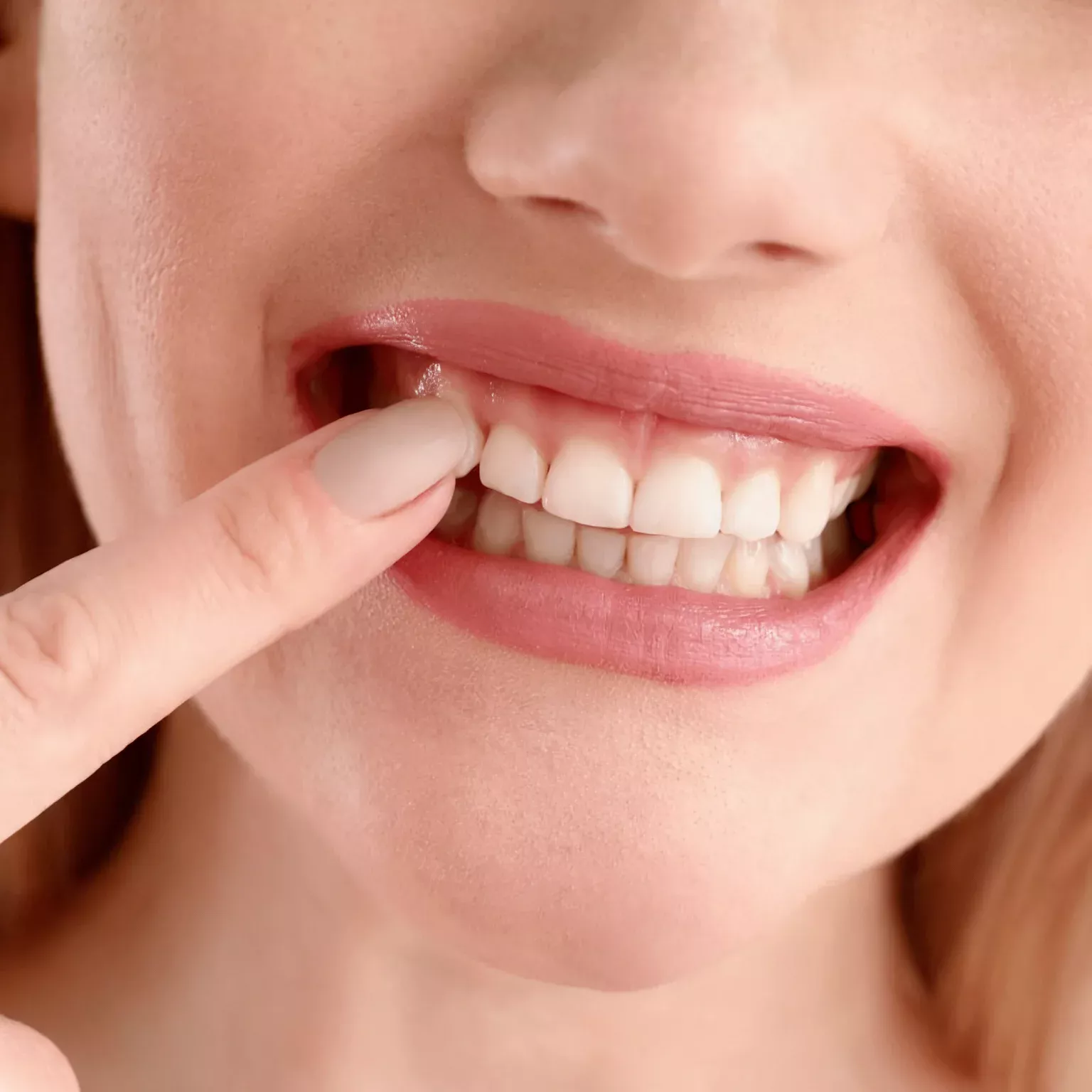 Sorriso di una paziente: controllo dello stato di salute di denti e gengive